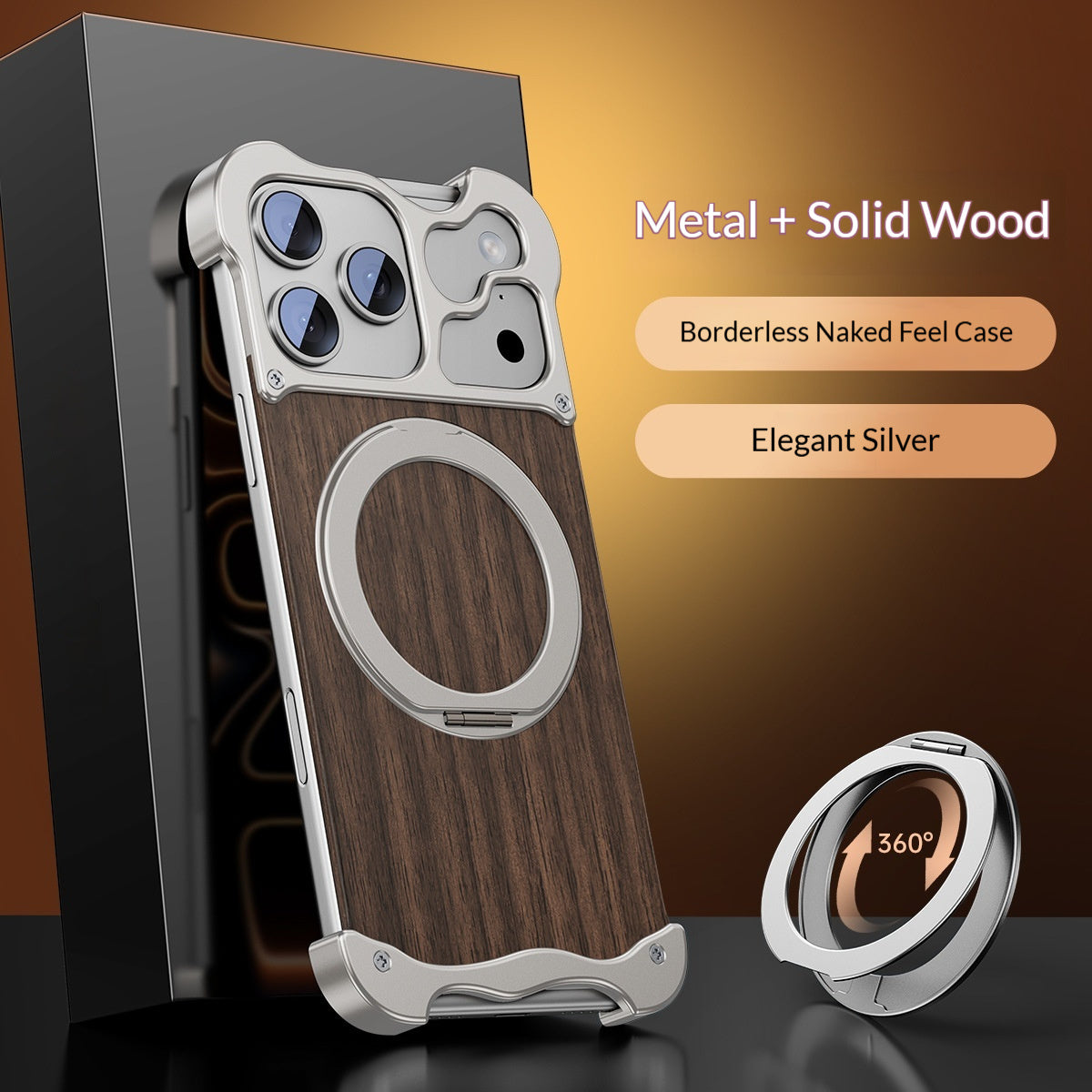 One-piece Shell With A Rotating Standsolid Wood And Metal Magnetic Phone Case