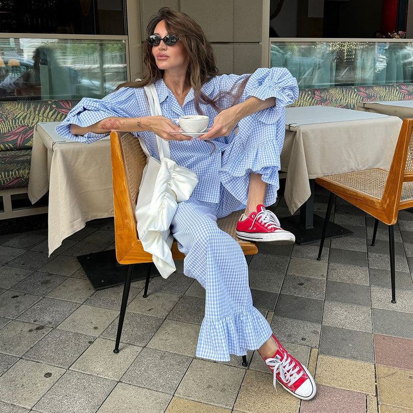 Womens Cozy And Casual Plaid Pants Set For Home Or Outdoors In Europe And America