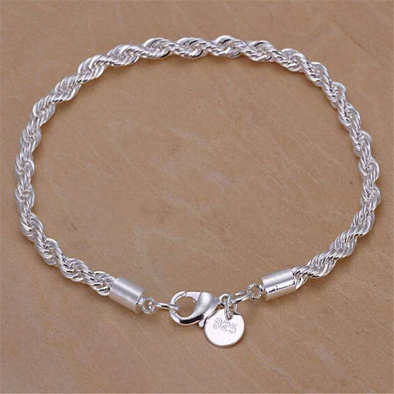 4mm Twisted Rope Silver Plated Ladies Bracelet
