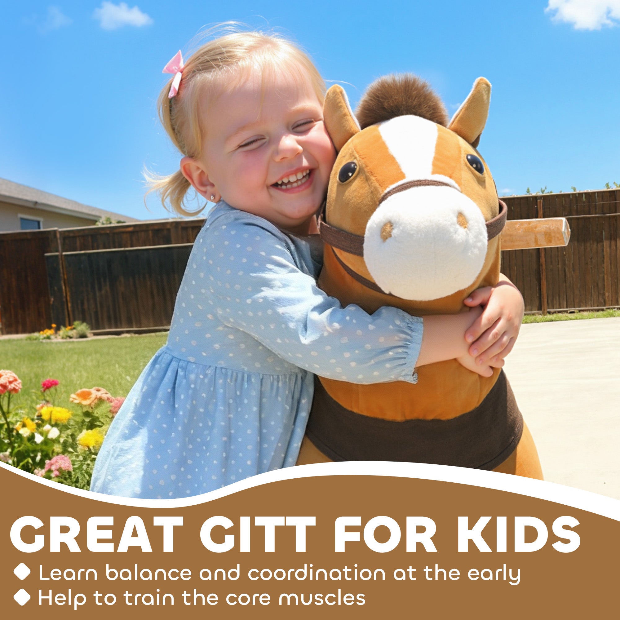 Ride on Horse, Plush Riding Pony for Ages 3-5, Walking Horse Animal with Wheels for Active Play, Dark Brown