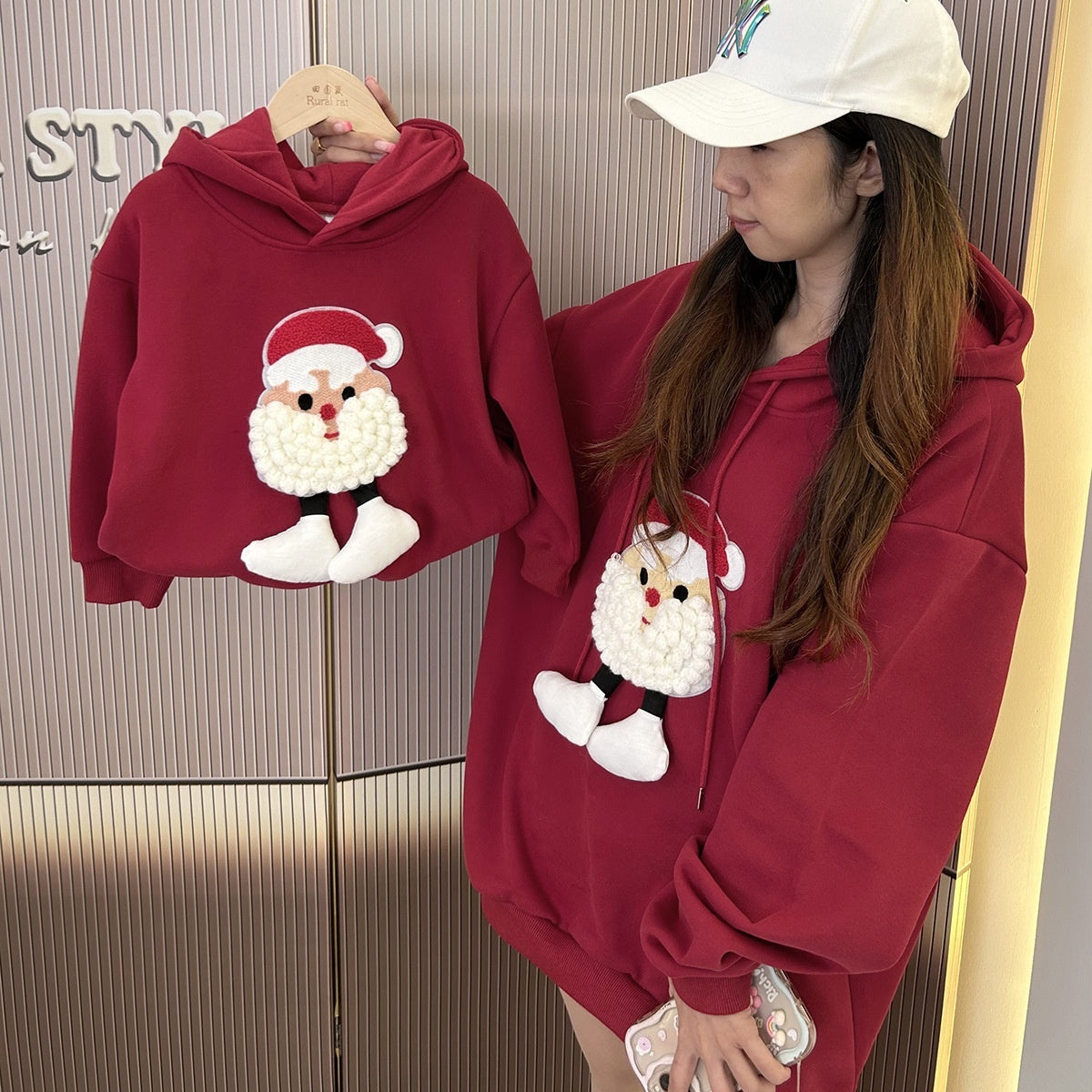 Christmas Parent-child Outfits Fleece-lined Hooded Romper And Hoodie