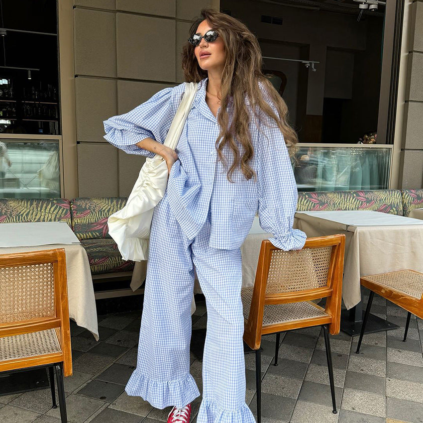 Womens Cozy And Casual Plaid Pants Set For Home Or Outdoors In Europe And America