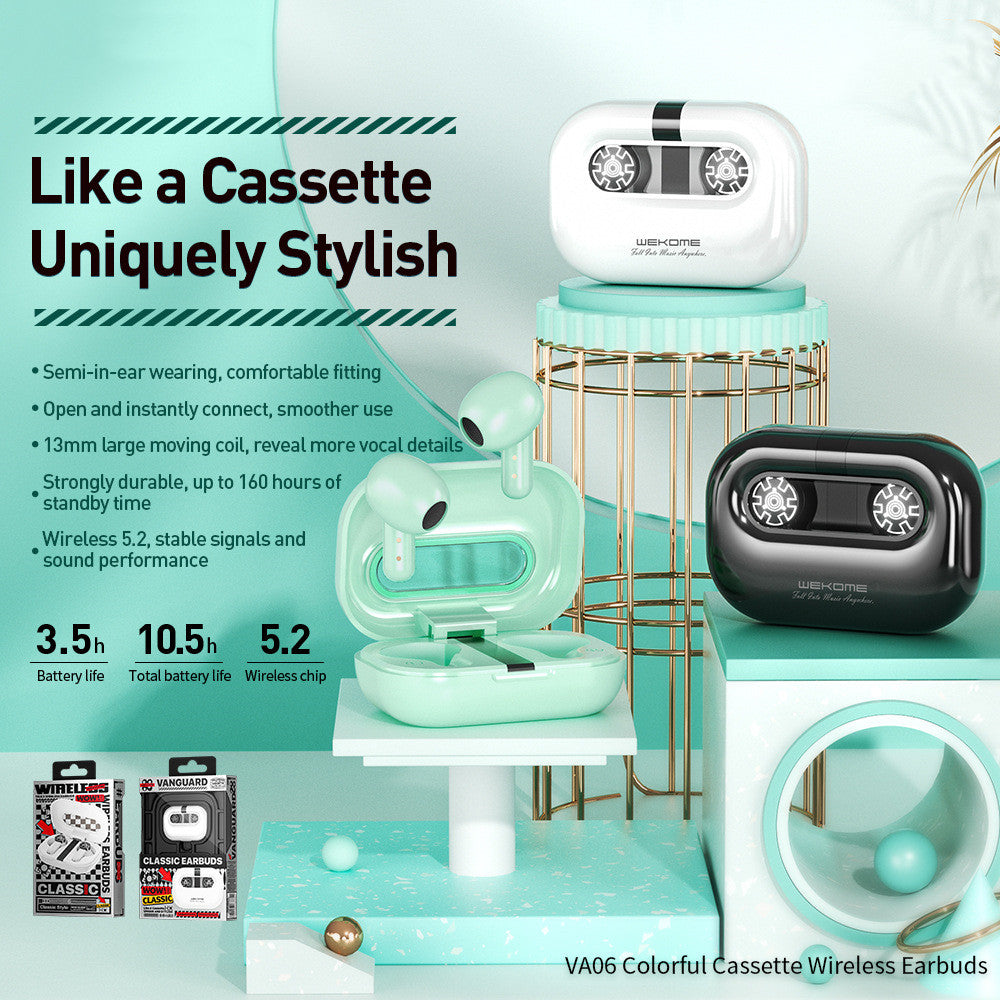 Creative Retro Tape Wireless Bluetooth Headset Half In-ear Long Standby Noise Reduction