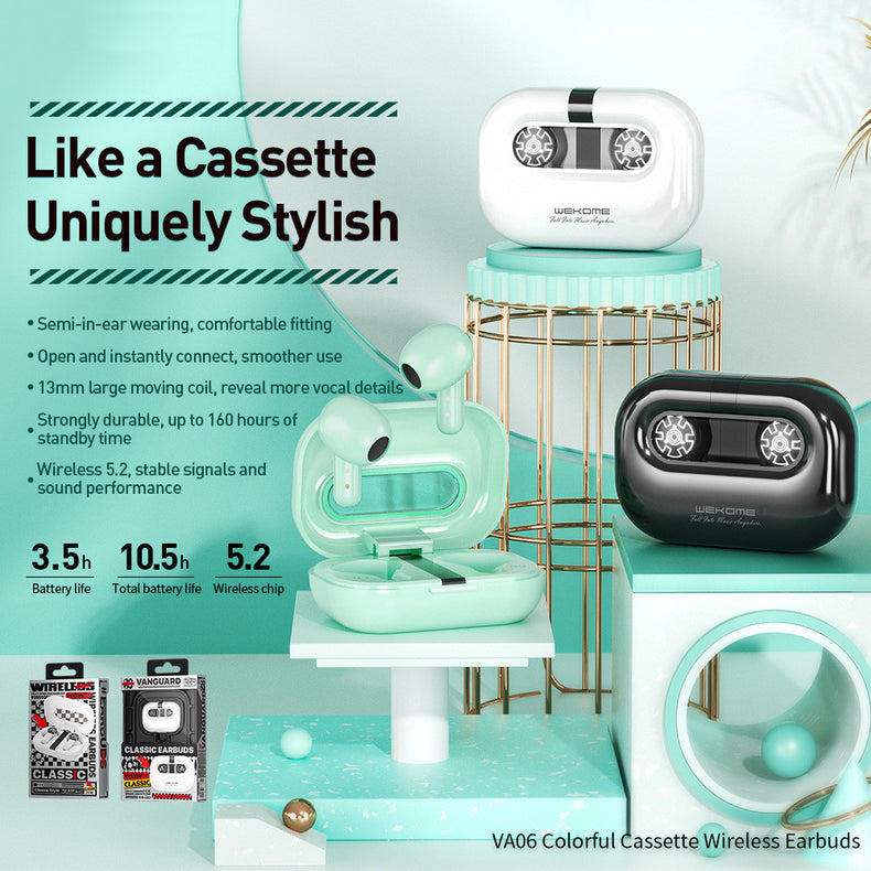 Creative Retro Tape Wireless Bluetooth Headset Half In-ear Long Standby Noise Reduction