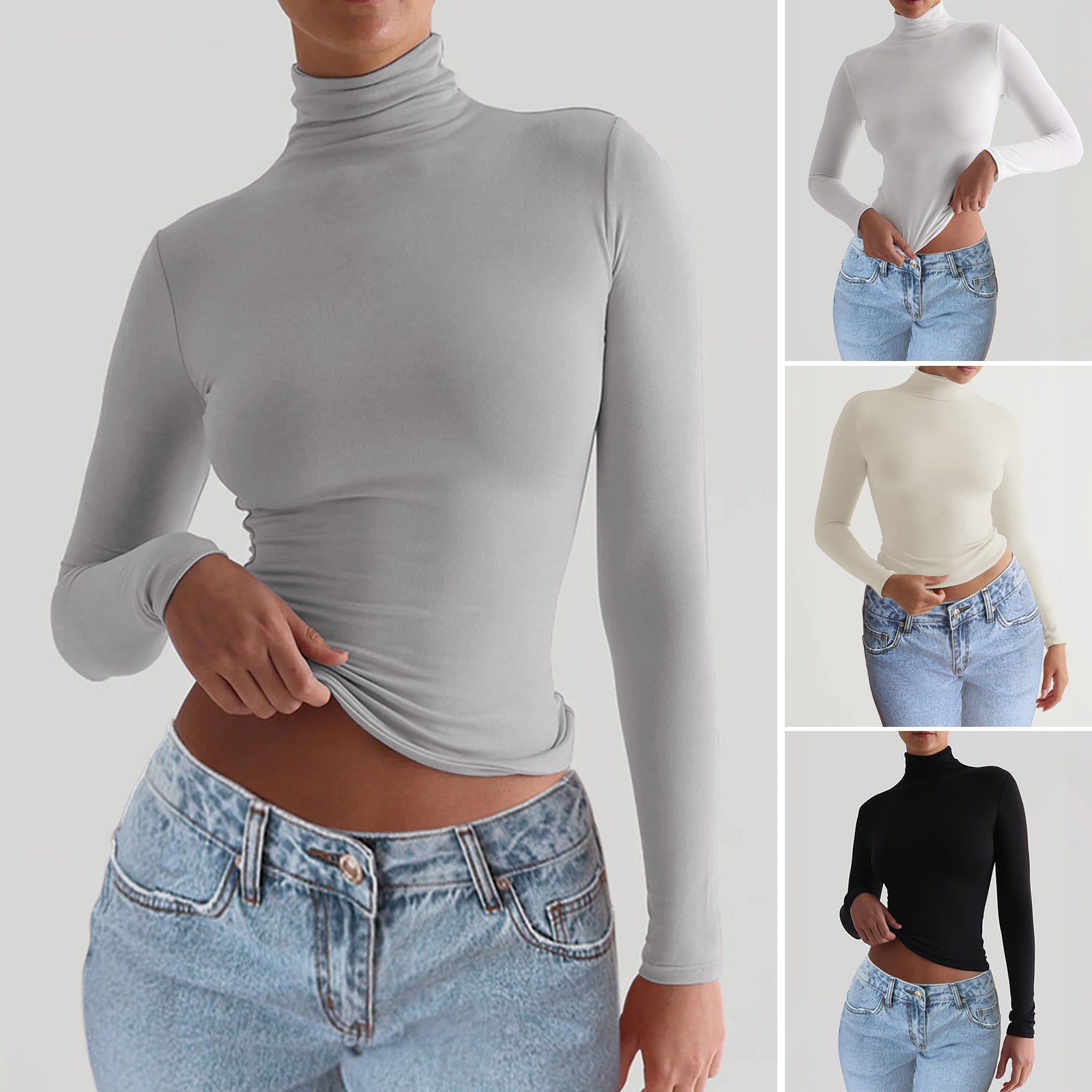 Y2K Slim Turtleneck T-shirt Fashion Casual Long-sleeved Pullover Tight Top Women's Clothing