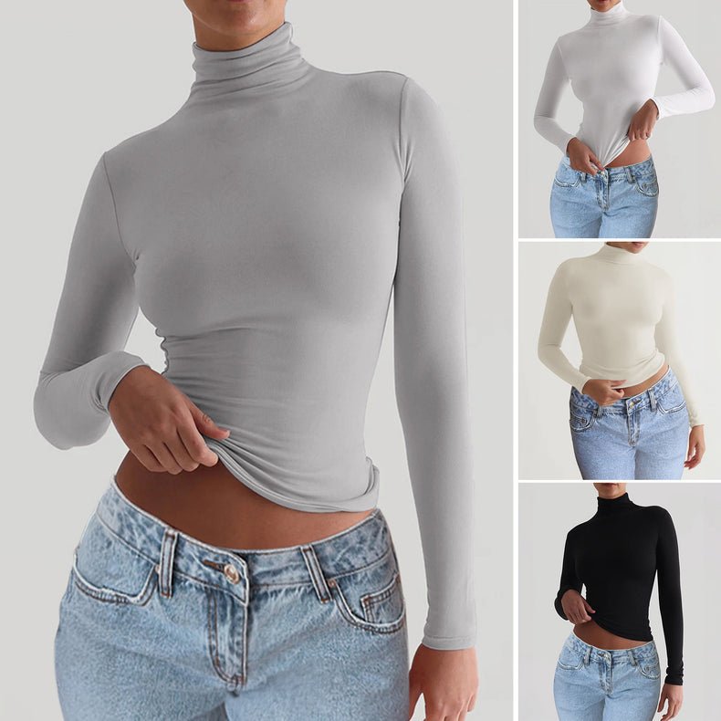 Y2K Slim Turtleneck T-shirt Fashion Casual Long-sleeved Pullover Tight Top Women's Clothing