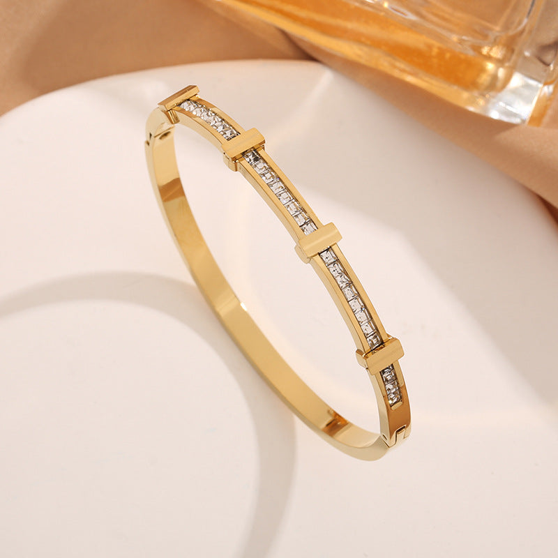 Rhinestone Bracelet Simple Zircon Double Layer Geometric Open Bracelet Jewelry