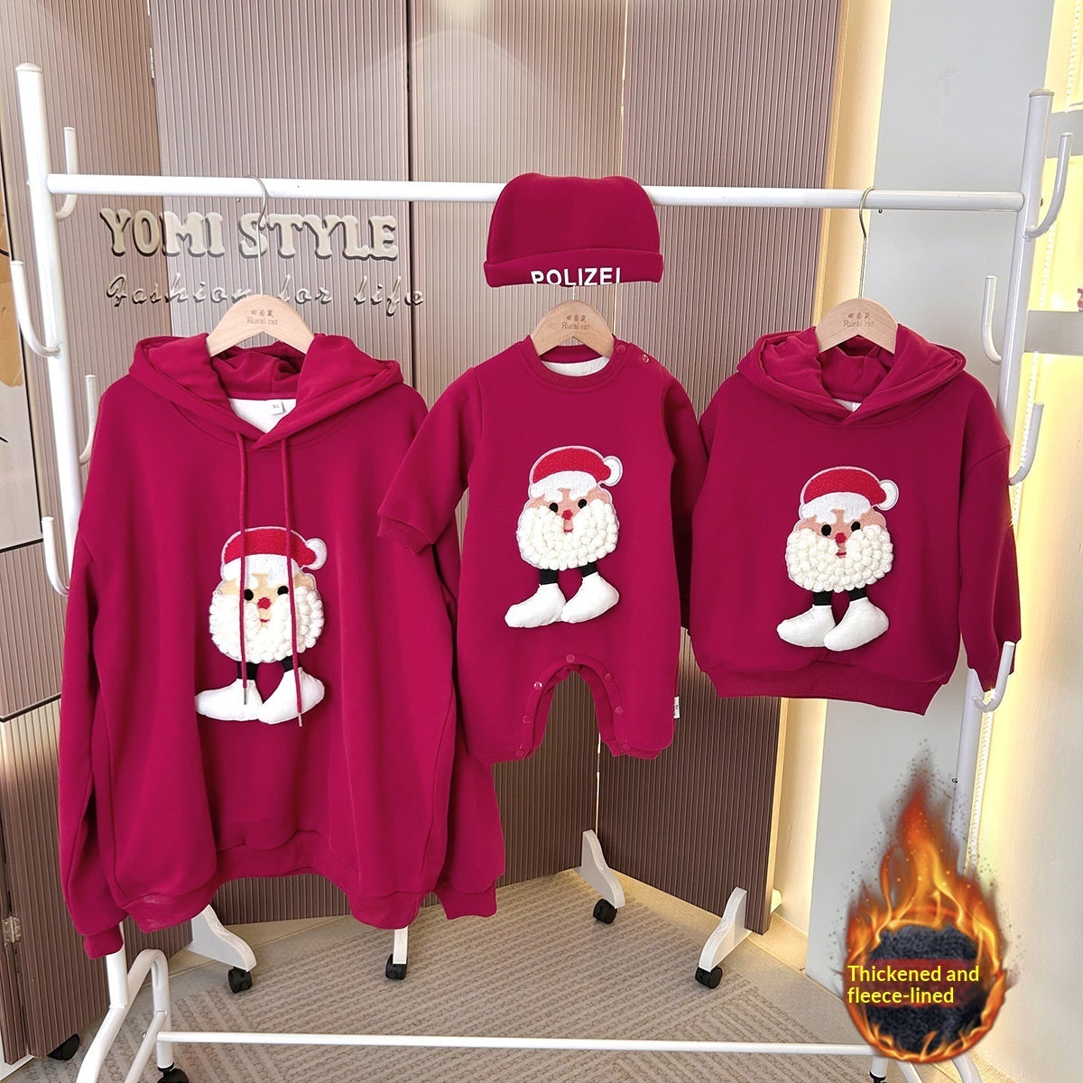 Christmas Parent-child Outfits Fleece-lined Hooded Romper And Hoodie
