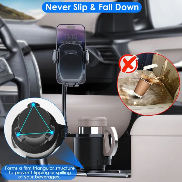 2 In 1 Car Cup Phone Holder Automotive Drink Holder With 360° Rotating Gooseneck Phone Mount Adjustable Base Fit For Most Phones Cups Vehicles