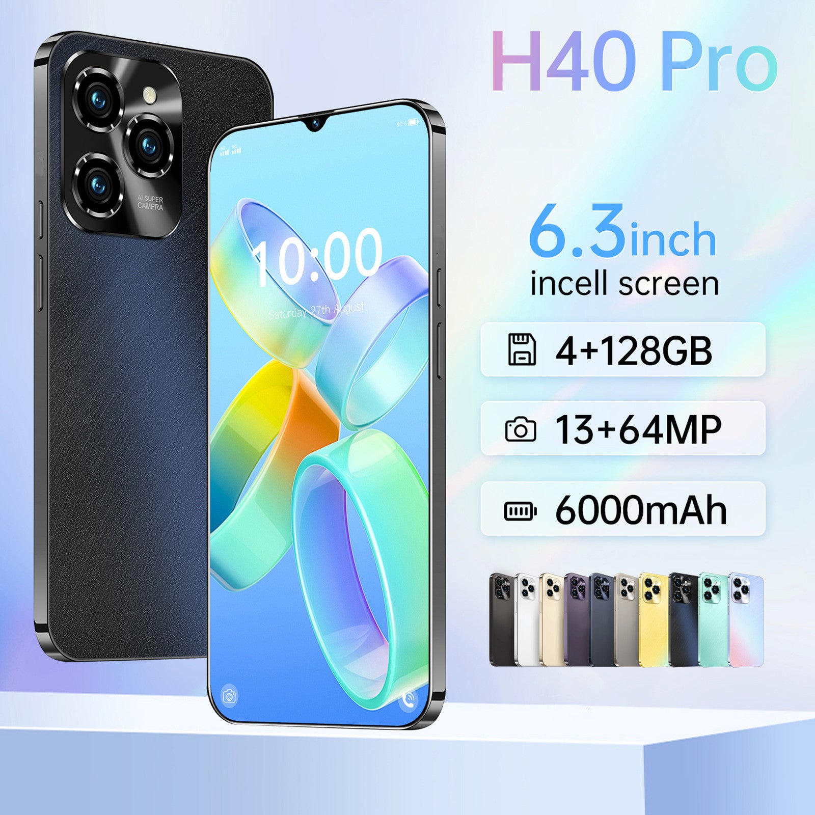 6.3inch HOT40 Unlocked Phone Dual SIM 4G Phone, Android Smartphone 4GB 128GB Rom