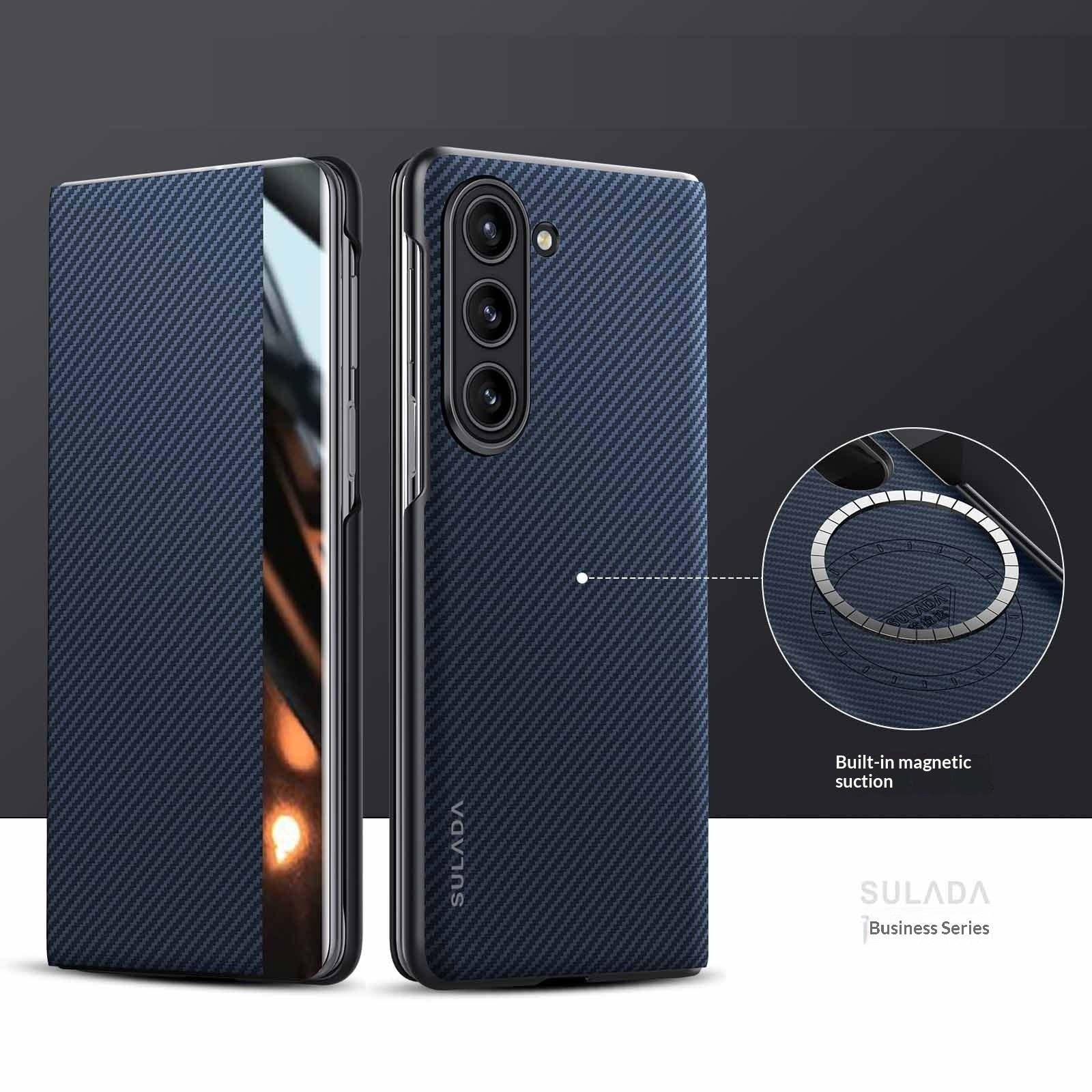 Carbon-fiber Leather Flip Case With Magnetic Card Slots For Phones