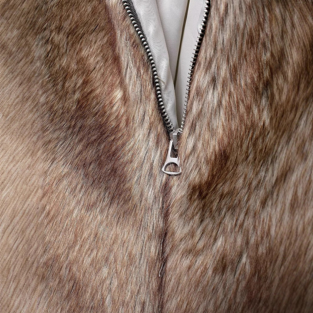 Meifeng Womens Fashion Vintage Preppy-style Mid-century Warm Faux Fur Jacket For Women