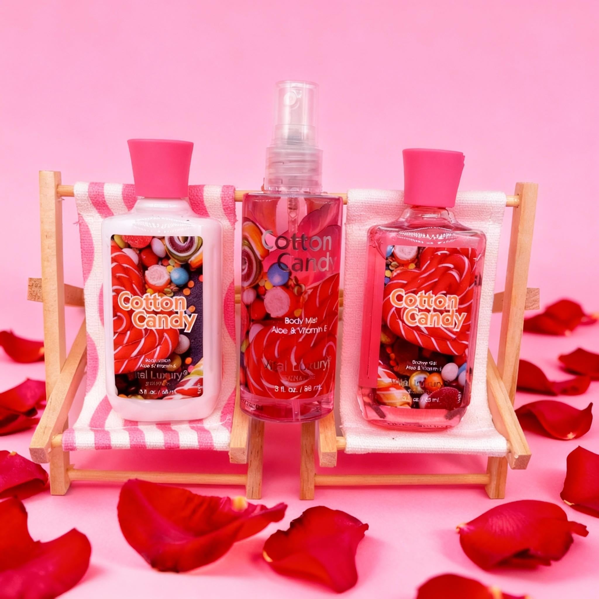 3-Piece Cotton Candy Bath & Body Care Travel Set, Home Spa Gift Set Includes Body Lotion, Shower Gel, And Fragrance Mist, Personal Body Care Travel Set, Birthday Mother's Valentine's Day Gifts