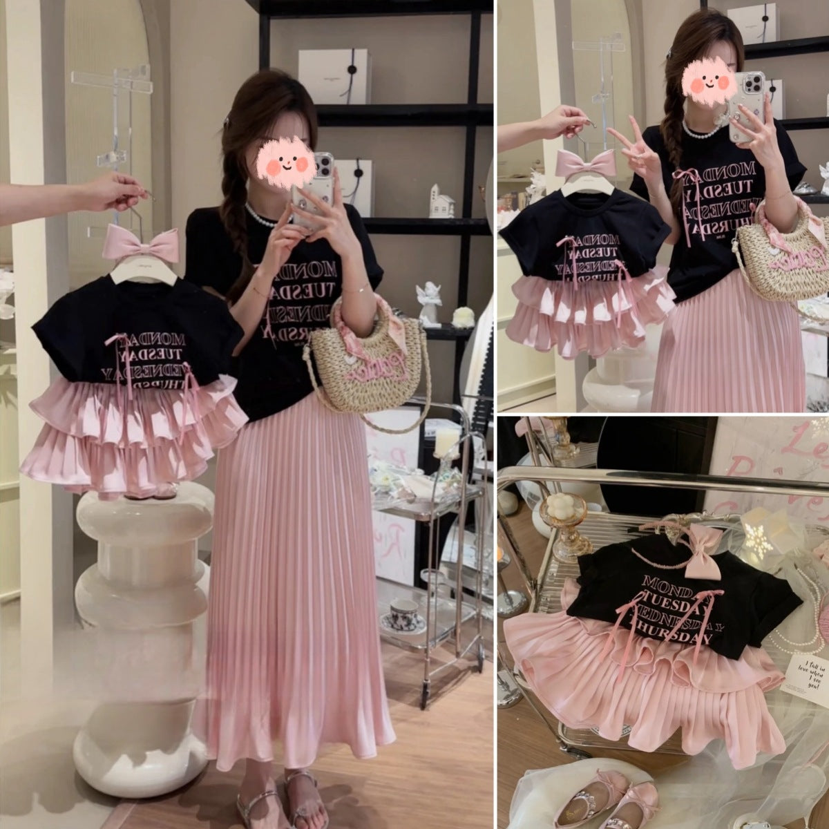 Girls' Pleated Skirt Western Style Letter T-shirt Two-piece Suit