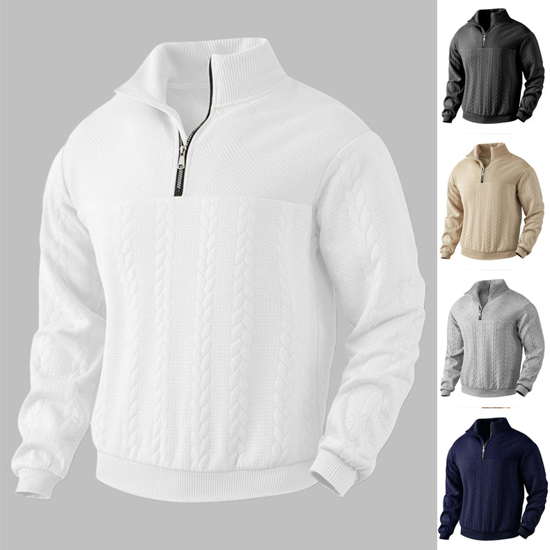 Men's Jacquard Fall Winter Long-sleeved Warm Pullover Hoodies Quarter-Zip Design Fashion Tops