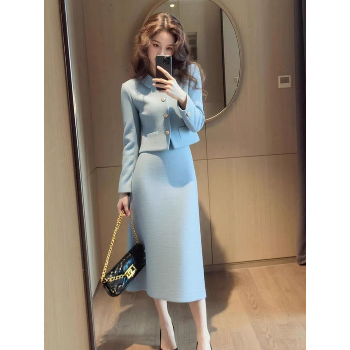 Elegant Coat And Skirt Set For Women