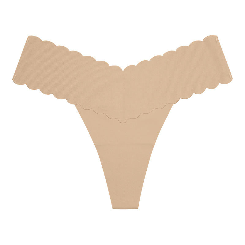 Plus-size Wavy-edged V-shaped Breathable Cotton-crotch Fitness Thong