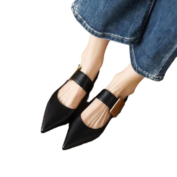 Womens Metallic Buckle Colorblock Shallow-Heel Chunky Heel Pumps
