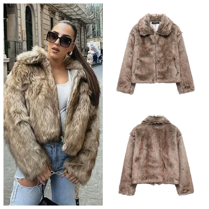 Meifeng Womens Fashion Vintage Preppy-style Mid-century Warm Faux Fur Jacket For Women