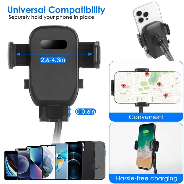 2 In 1 Car Cup Phone Holder Automotive Drink Holder With 360° Rotating Gooseneck Phone Mount Adjustable Base Fit For Most Phones Cups Vehicles