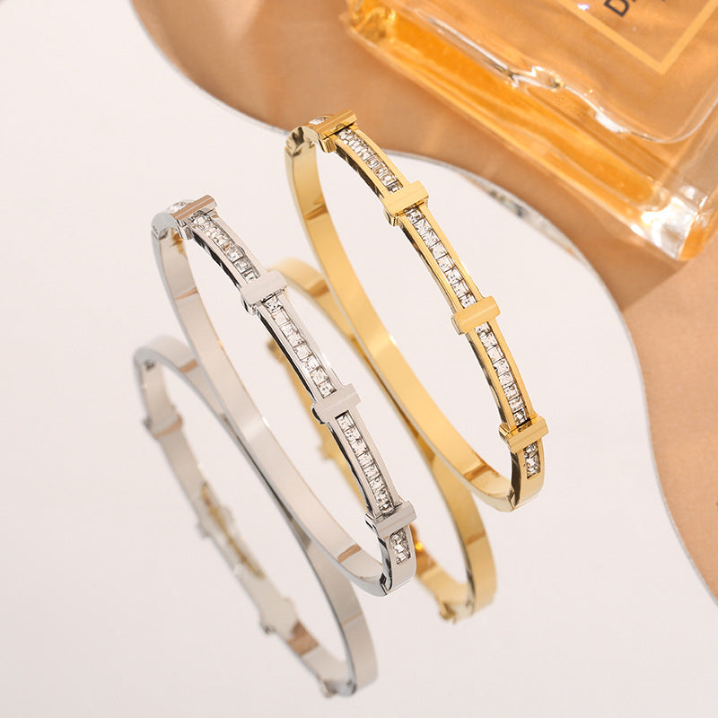 Rhinestone Bracelet Simple Zircon Double Layer Geometric Open Bracelet Jewelry