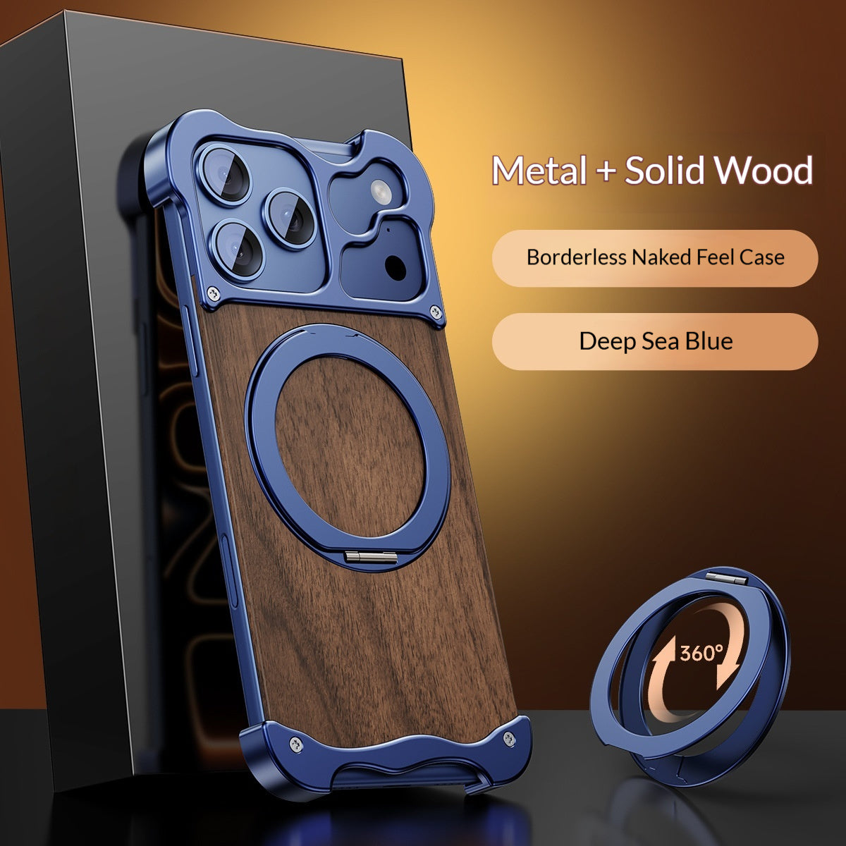 One-piece Shell With A Rotating Standsolid Wood And Metal Magnetic Phone Case