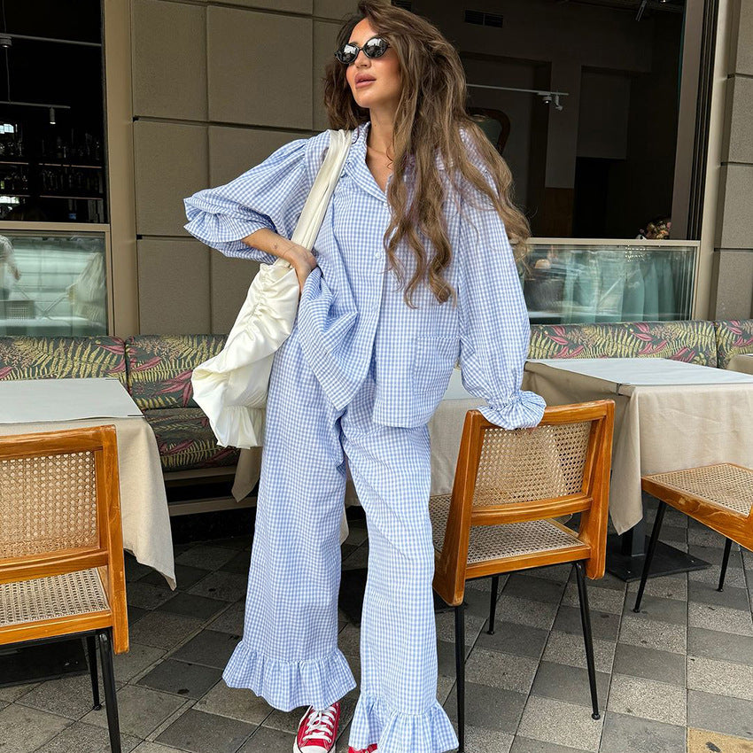 Womens Cozy And Casual Plaid Pants Set For Home Or Outdoors In Europe And America