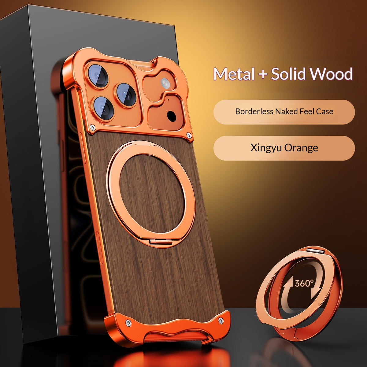 One-piece Shell With A Rotating Standsolid Wood And Metal Magnetic Phone Case